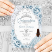 Invitation Quinceanera Bleu Bleu Argent Floral