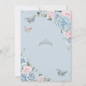 Invitation Quinceañera Bleu Bleu rose pâle papillons floraux (Dos)