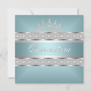 Invitation Quinceanera Bleu Canard Argent Joyau 15e Anniversa
