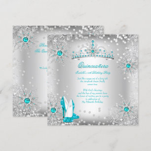 Invitation Quinceañera Bleu Canard Argent Noël Hivernal