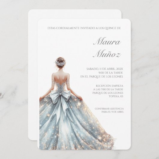 Invitation quinceañera bleu clair (Devant / Derrière)