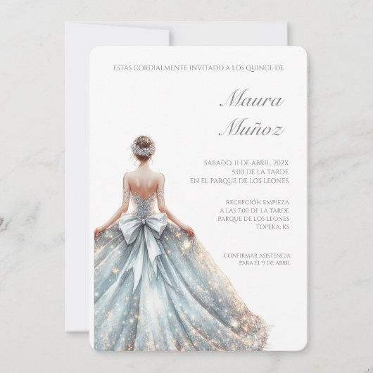 Invitation quinceañera bleu clair (Devant)