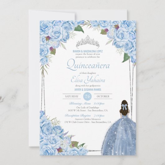 Invitation Quinceanera bleu clair Cinderella Princess Quince (Devant)