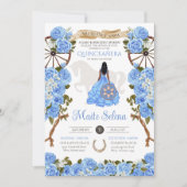 Invitation Quinceanera bleu clair élégant Rose Western Charra (Devant)