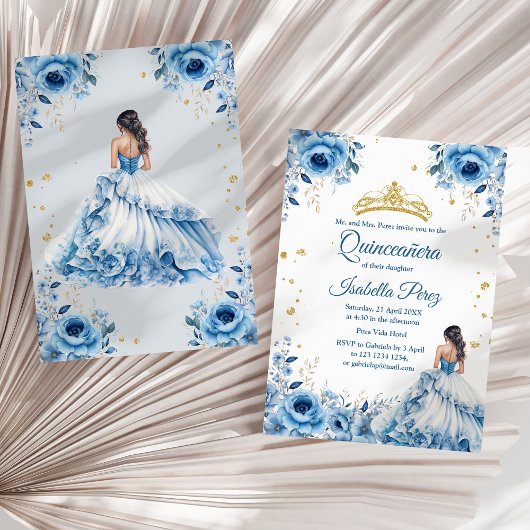 Invitation Quinceanera bleu clair princesse robe Tiara