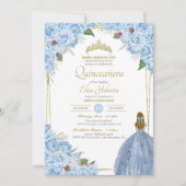 Invitation Quinceanera bleu clair Rose floral élégant coing (Devant)