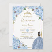 Invitation Quinceanera bleu clair Rose floral élégant coing (Devant)