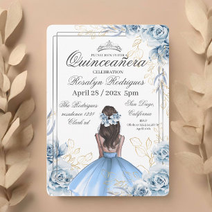 Invitation Quinceañera - Bleu de la Marine d'or blanc