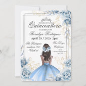 Invitation Quinceañera - Bleu de la Marine d'or blanc (Devant)