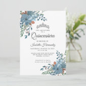 Invitation Quinceanera Bleu Dusty Floral Vert (Debout devant)