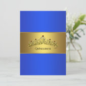 Invitation Quinceanera Bleu et Or 15e anniversaire (Debout devant)
