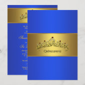 Invitation Quinceanera Bleu et Or 15e anniversaire (Devant / Derrière)