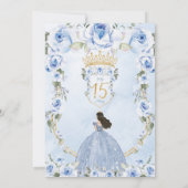 Invitation Quinceañera Bleu Floral Princesse Robe Or (Dos)