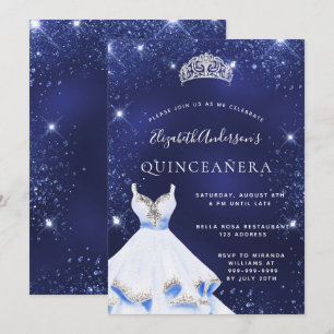 Invitation Quinceanera bleu marine parties scintillant robe t