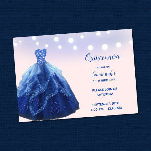 Invitation Quinceanera Bleu Marine Rougeur Lumières de Guirla
