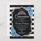 Invitation Quinceanera - Bleu Noir Argent (Devant)