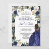 Invitation Quinceañera Bleu Nuit Floral Princesse Anniversair (Devant)