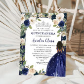 Invitation Quinceañera Bleu Nuit Floral Princesse Anniversair