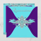 Invitation Quinceanera bleu pourpre et Turquoise (Devant / Derrière)