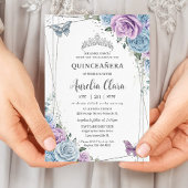 Invitation Quinceanera Bleu pourpre Lilac Floral Argent