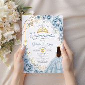 Invitation Quinceanera Bleu Robe Bleu Bleu Or Floral