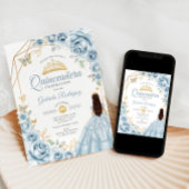 Invitation Quinceanera Bleu Robe Bleu Bleu Or Floral
