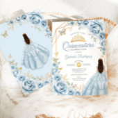 Invitation Quinceanera Bleu Robe Bleu Bleu Or Floral