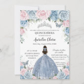 Invitation Quinceañera Bleu rose Floral Princesse robe (Devant)