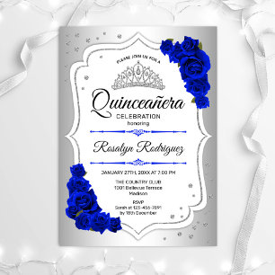 Invitation Quinceanera - Bleu royal blanc argenté
