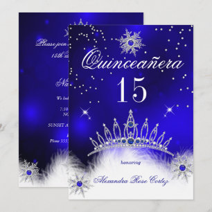 Invitation Quinceanera Bleu Royal Flocon de Neige 15e Anniver