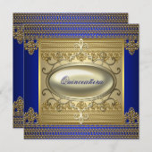 Invitation Quinceanera bleu royal or (Devant / Derrière)