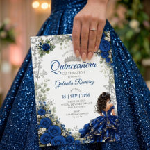 Quinceañera bleu royal papillons argentés