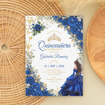 Quinceañera bleu royal papillons dorés