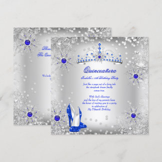 Invitation Quinceañera Bleu Royale Argent Hiver Pays des Merv