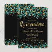 Invitation Quinceanera Bleu sarcelle et Or (Devant / Derrière)