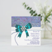 Invitation Quinceanera bleu sarcelle violet (Debout devant)