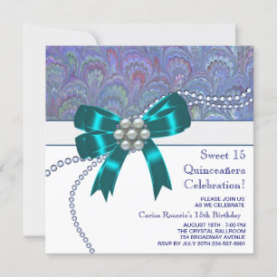 Invitation Quinceanera bleu sarcelle violet