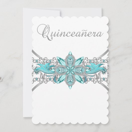 Invitation Quinceanera bleu turquoise (Devant)