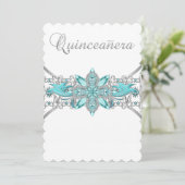 Invitation Quinceanera bleu turquoise (Debout devant)