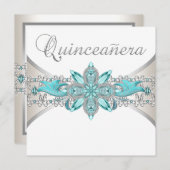 Invitation Quinceanera bleu turquoise et argent (Devant / Derrière)