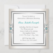 Invitation Quinceanera bleu turquoise et argent (Dos)