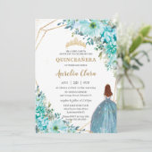 Invitation Quinceañera bleu turquoise Floral Auburn Princesse (Debout devant)