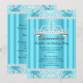 Invitation Quinceanera bleue 15ème anniversaire fête Tiara 2 (Devant / Derrière)