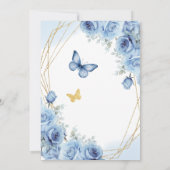 Invitation Quinceañera Blue Floral Gold Frame Papillon Couron (Dos)