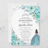 Invitation Quinceañera Blue Floral Silver Princess (Devant)