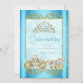 Invitation Quinceanera Blue Gold conte de fées Cendrillon (Devant)