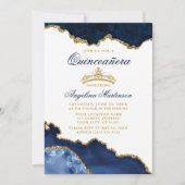 Invitation Quinceanera Blue Marble Gold Crown Photo (Devant)
