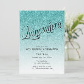 Invitation Quinceanera Blue Ombre Parties scintillant Anniver (Debout devant)