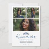 Invitation Quinceañera Blue Princess Tiara 3-Photos Spanish (Devant)