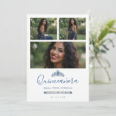 Invitation Quinceañera Blue Princess Tiara 3-Photos Spanish (Debout devant)